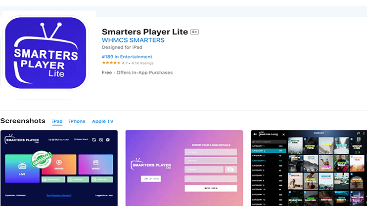 iPhone iPad Smarters Player Lite